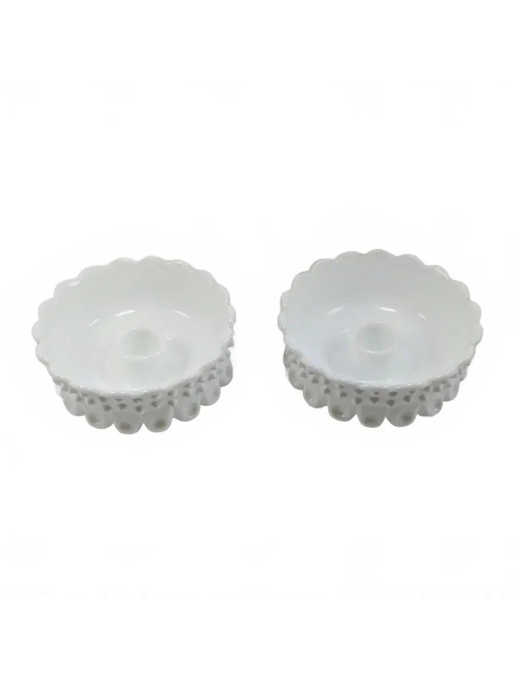 Vtg Fenton Milk Glass Hobnail Candle Holders - Set of 2